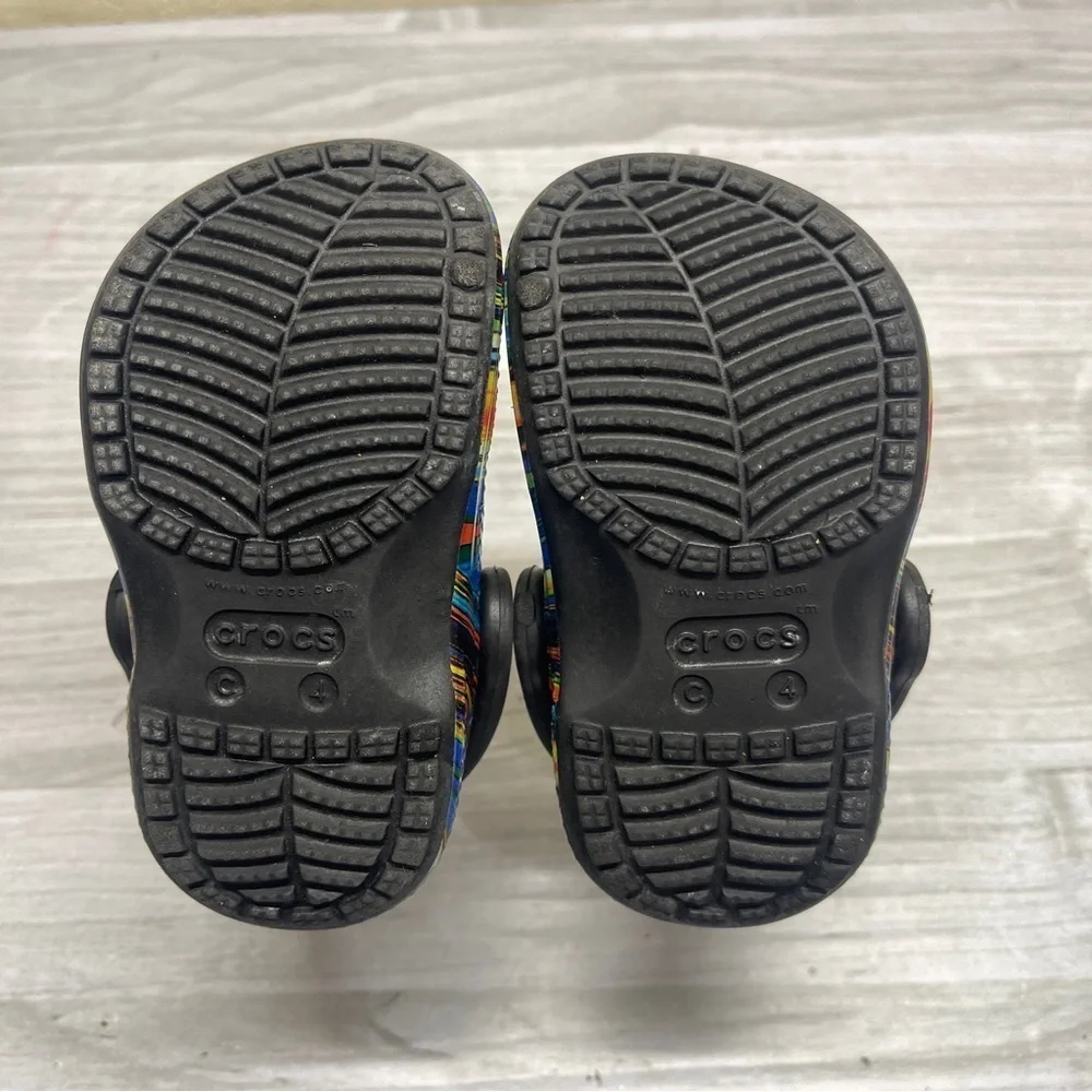 CROCS Baya Seasonal Printed Multicolor Rainbow Black Baby Size 4C